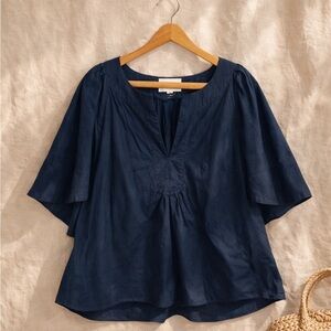 Tuckernuck Pomander Place Finley Flutter Sleeve Blouse Navy Cotton Coastal